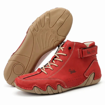 Barevo orthopädische Schuhe in Rot – Seitenansicht und Sohle