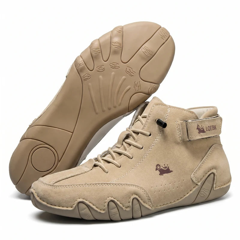 Barevo orthopädische Schuhe in Khaki – Seitenansicht und Sohle