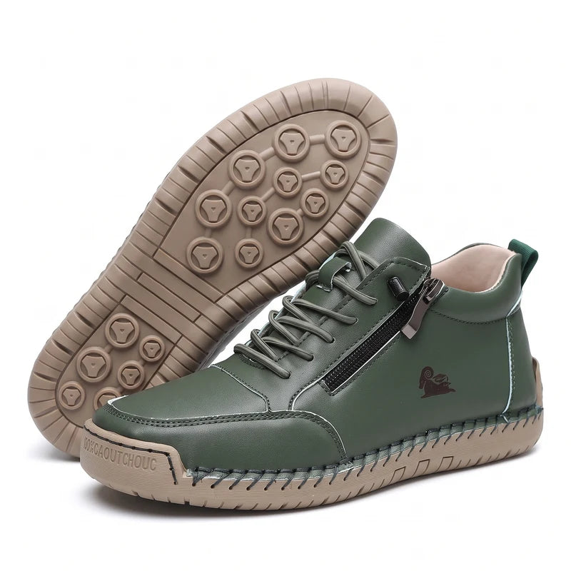 MayFit Zip Komfort-Sneaker in Olivgrün – Seitenansicht und Sohle