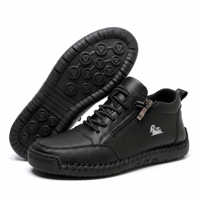 MayFit Zip Komfort-Sneaker in Schwarz – Seitenansicht und Sohle