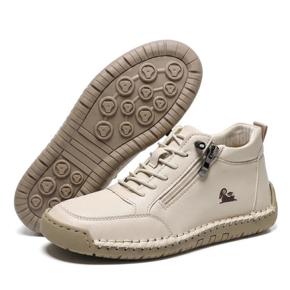 MayFit Zip Komfort-Sneaker in Creme – Seitenansicht und Sohle