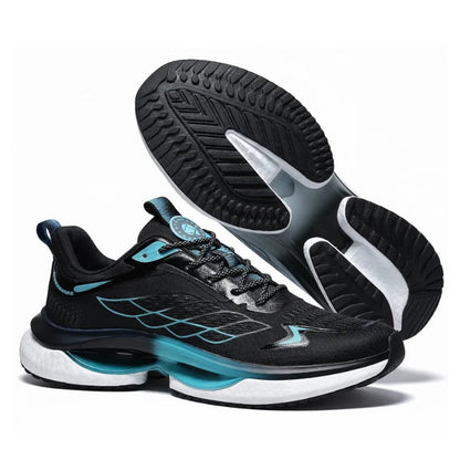 NordStep® Aero in Schwarz mit türkisfarbenen Akzenten – Seitenansicht und Laufsohle
