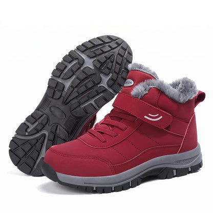 Warmevo® leichte Outdoor-Winterschuhe in Rot – Seitenansicht und Sohle